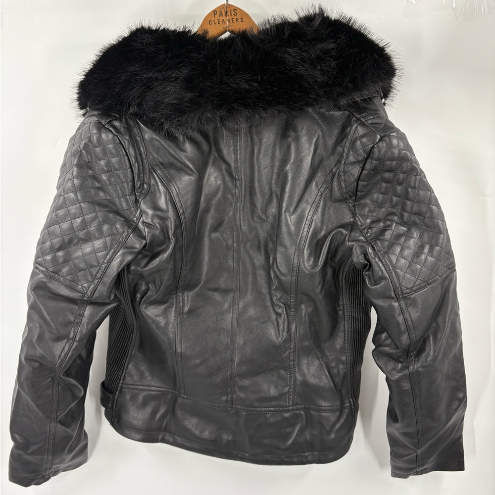 NWT Bellivera Faux Fur Black Leather Moto Biker Jacket size Large - Picture 3 of 9